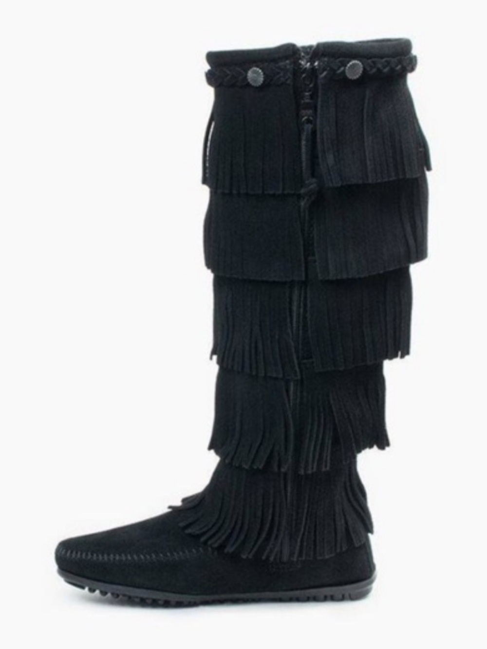 Minnetonka Black Fringe Knee-High Women's Boot Size 8